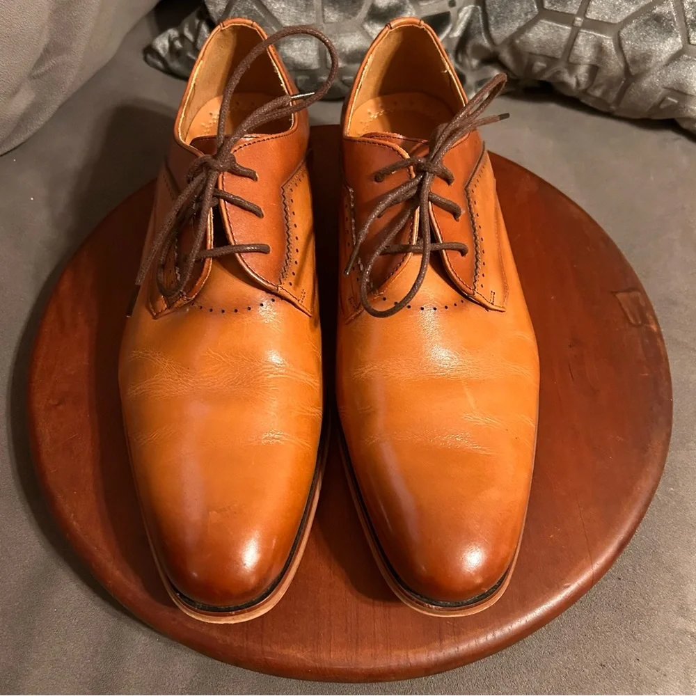 Stacy Adams Men's Savion Cognac Lace-up Plain Toe Oxford Size 10M EUC Like New!